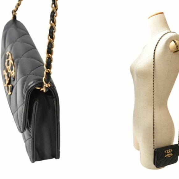 CHANEL Lambskin Wallet with Coin Case & Chain Bag Black - Picture 6 of 14